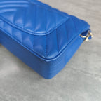 CHANEL Blue Chevron Lambskin with Gold Hardware
