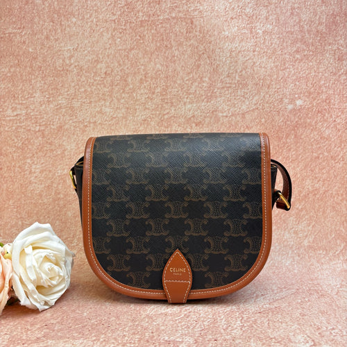 CELINE Folco Saddle Bag in Classic Monogram Canvas, Crossbody Shoulder Bag