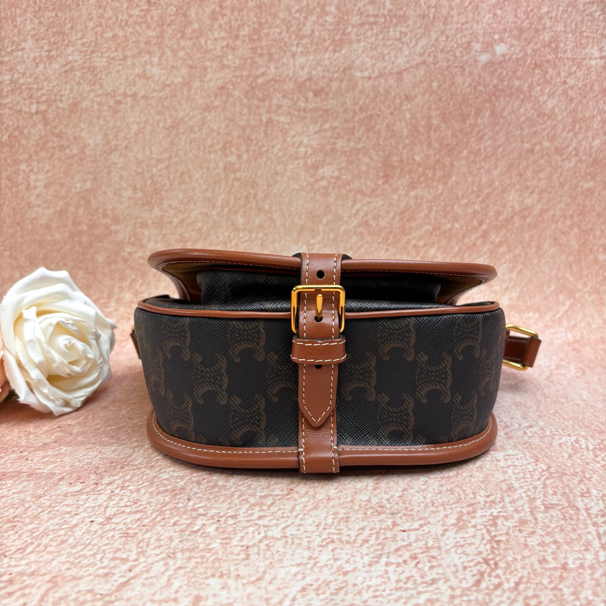 CELINE Folco Saddle Bag in Classic Monogram Canvas, Crossbody Shoulder Bag