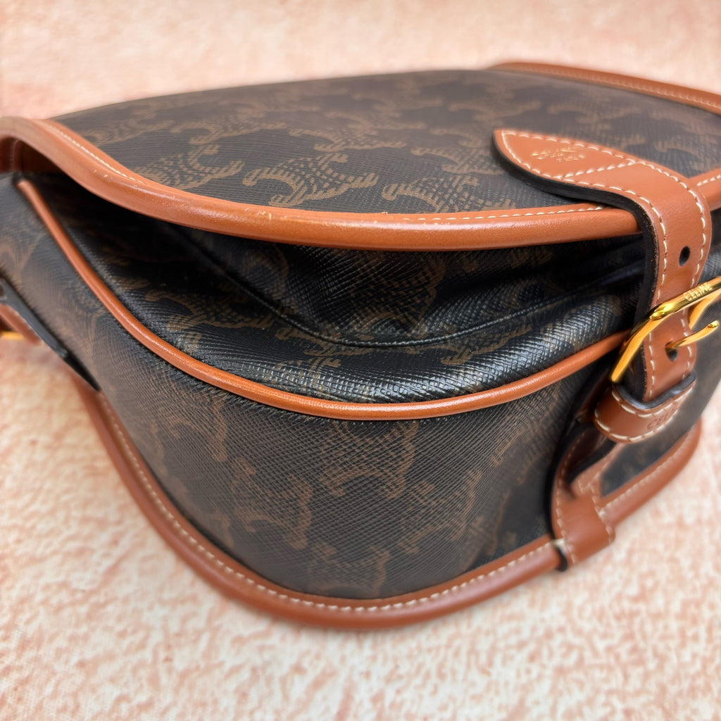 CELINE Folco Saddle Bag in Classic Monogram Canvas, Crossbody Shoulder Bag