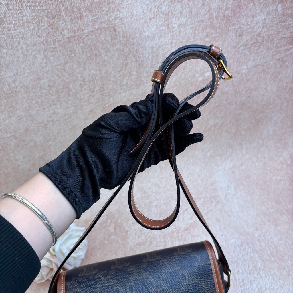 CELINE Folco Saddle Bag in Classic Monogram Canvas, Crossbody Shoulder Bag