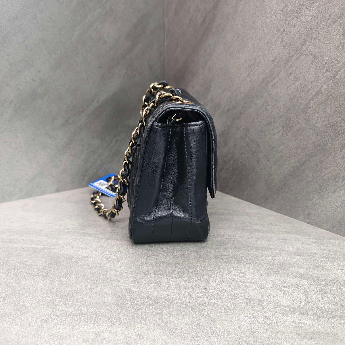 Chanel Classic Flap Square Mini Black Chevron Lambskin Chain Bag with Gold Hardware