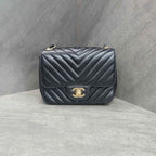 Chanel Classic Flap Square Mini Black Chevron Lambskin Chain Bag with Gold Hardware
