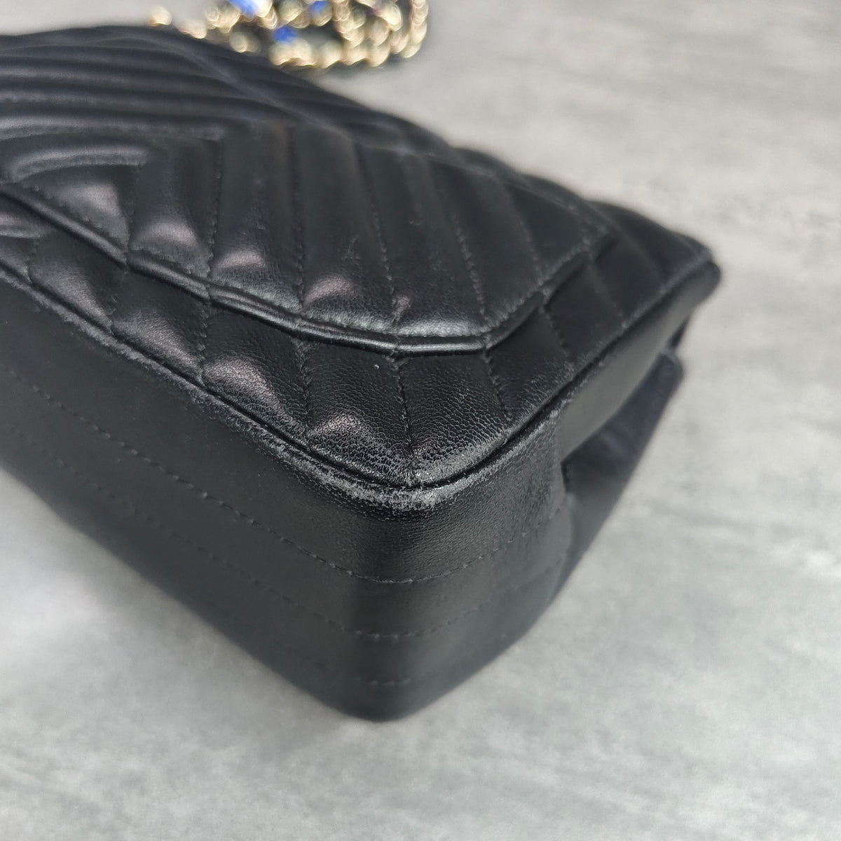 Chanel Classic Flap Square Mini Black Chevron Lambskin Chain Bag with Gold Hardware