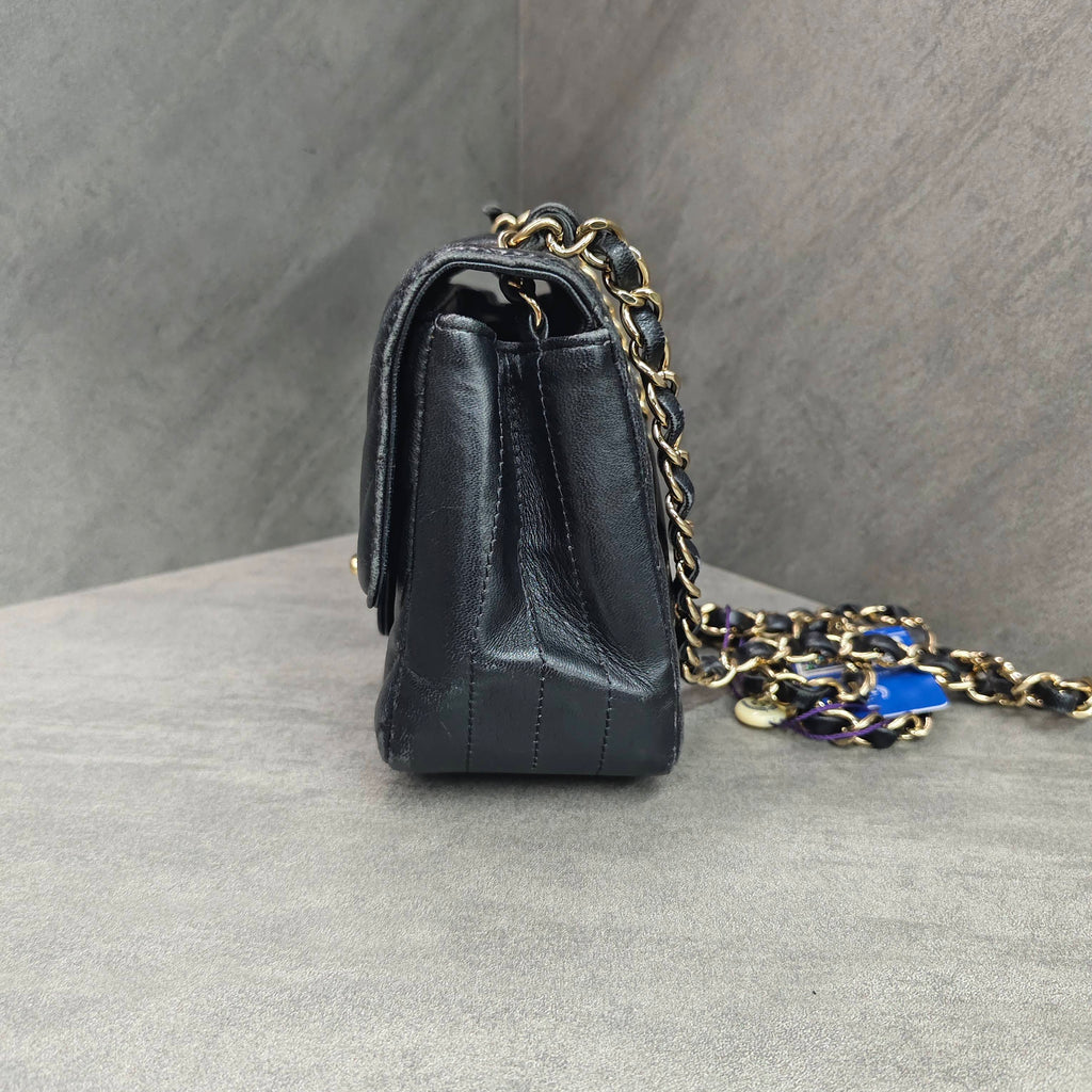 Chanel Classic Flap Square Mini Black Chevron Lambskin Chain Bag with Gold Hardware