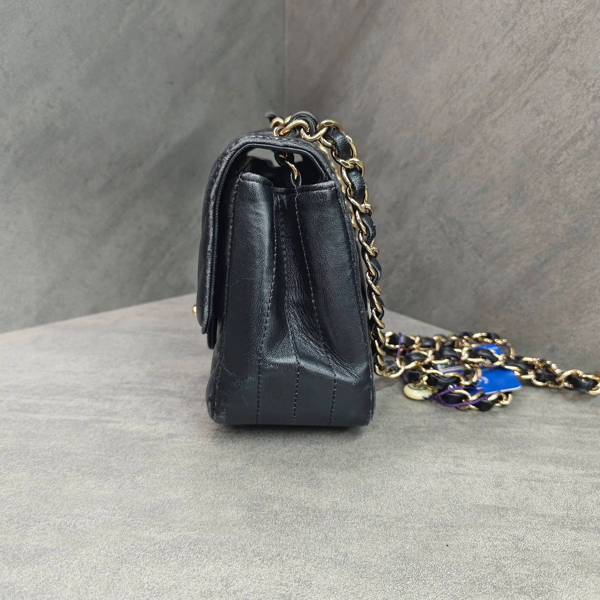 Chanel Classic Flap Square Mini Black Chevron Lambskin Chain Bag with Gold Hardware