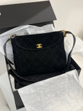 Chanel 26C Suede Messenger Bag with Authenticity Chip, Black with Gold Hardware, Lightweight Durable, Large Capacity Fits iPad