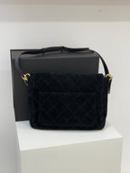 Chanel 26C Suede Messenger Bag with Authenticity Chip, Black with Gold Hardware, Lightweight Durable, Large Capacity Fits iPad