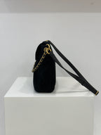Chanel 26C Suede Messenger Bag with Authenticity Chip, Black with Gold Hardware, Lightweight Durable, Large Capacity Fits iPad