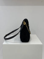 Chanel 26C Suede Messenger Bag with Authenticity Chip, Black with Gold Hardware, Lightweight Durable, Large Capacity Fits iPad