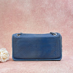 Chanel 74xx Blue Grid Cutout Calfskin Leather Silver Hardware