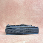 Chanel 74xx Blue Grid Cutout Calfskin Leather Silver Hardware