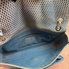 Chanel 74xx Blue Grid Cutout Calfskin Leather Silver Hardware
