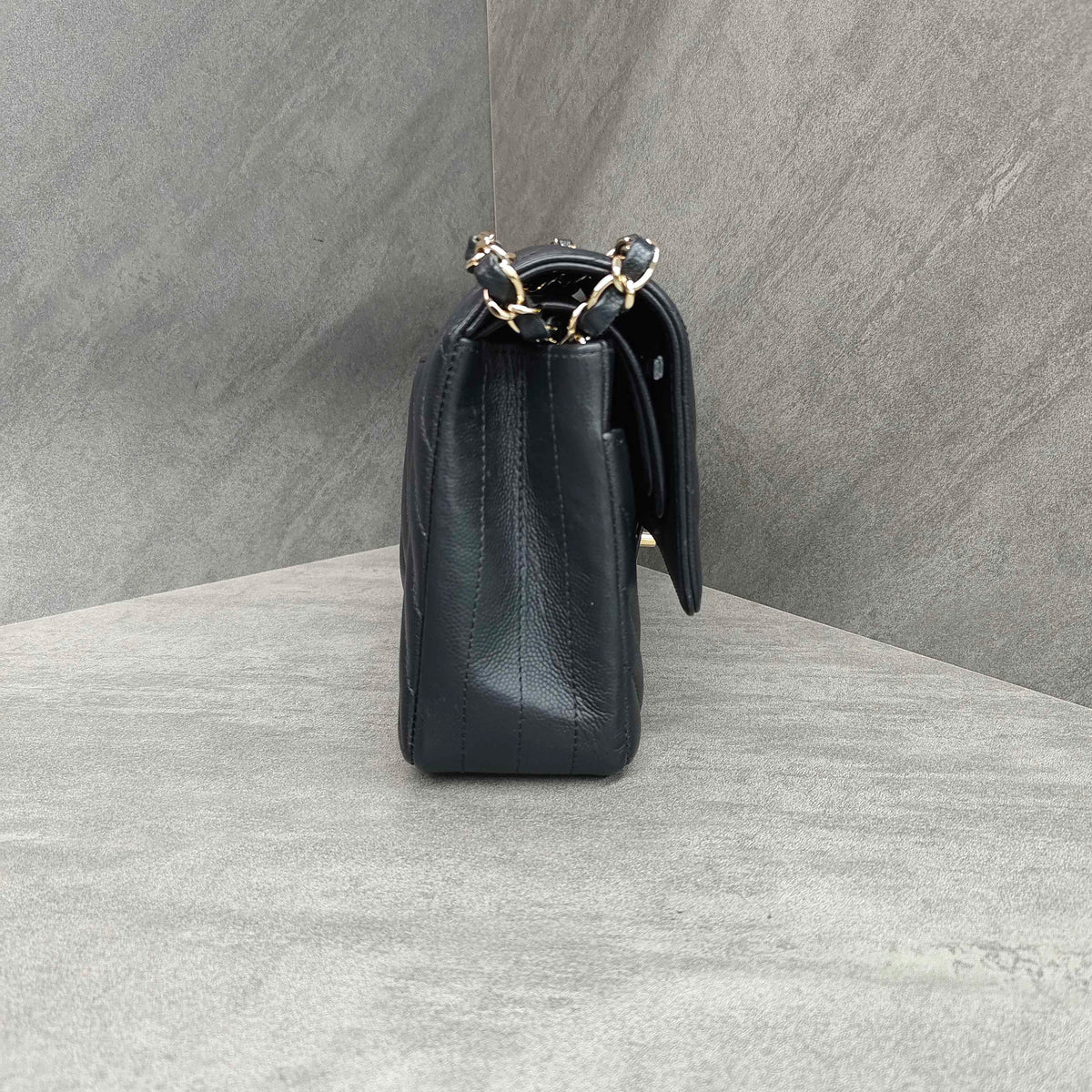 CHANEL Classic Flap Bag Black Chevron Caviar Leather Gold Hardware