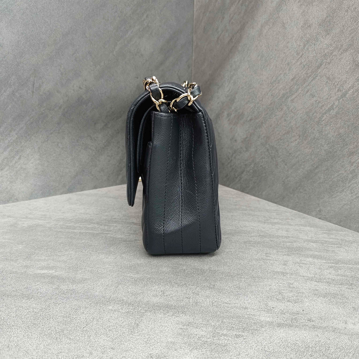 CHANEL Classic Flap Bag Black Chevron Caviar Leather Gold Hardware