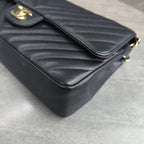 CHANEL Classic Flap Bag Black Chevron Caviar Leather Gold Hardware
