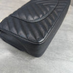 CHANEL Classic Flap Bag Black Chevron Caviar Leather Gold Hardware