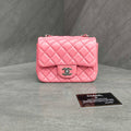 Chanel CF Square Mini Pink Silver Lambskin Chain Bag with Card