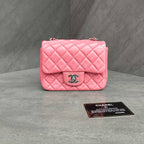 Chanel CF Square Mini Pink Silver Lambskin Chain Bag with Card