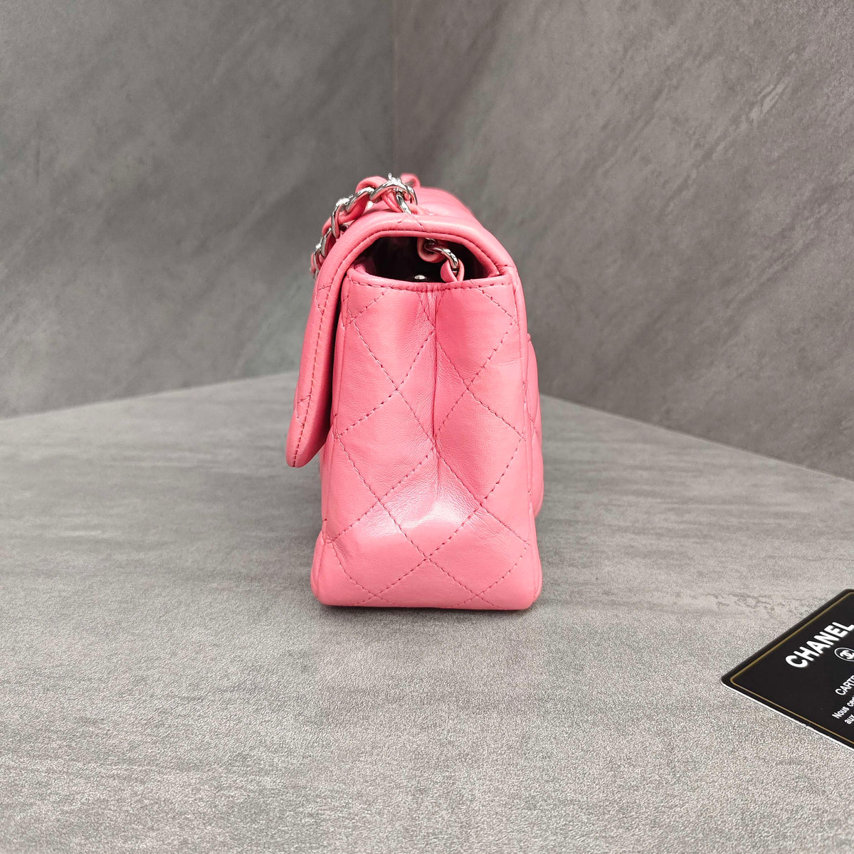 Chanel CF Square Mini Pink Silver Lambskin Chain Bag with Card