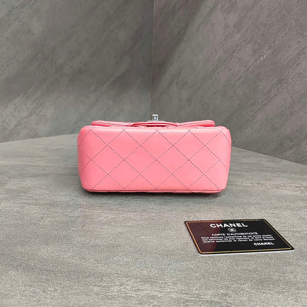 Chanel CF Square Mini Pink Silver Lambskin Chain Bag with Card