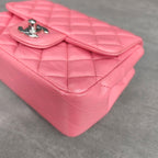 Chanel CF Square Mini Pink Silver Lambskin Chain Bag with Card