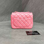 Chanel CF Square Mini Pink Silver Lambskin Chain Bag with Card
