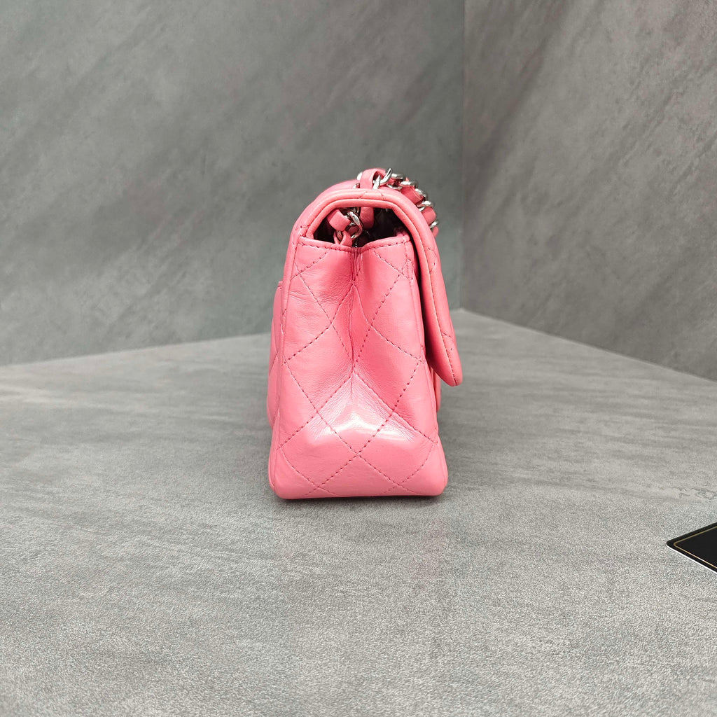 Chanel CF Square Mini Pink Silver Lambskin Chain Bag with Card