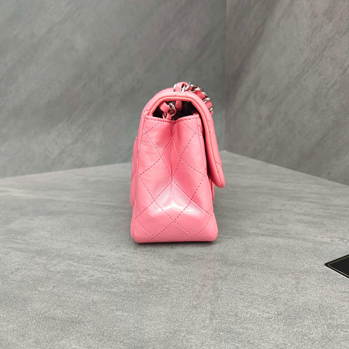 Chanel CF Square Mini Pink Silver Lambskin Chain Bag with Card