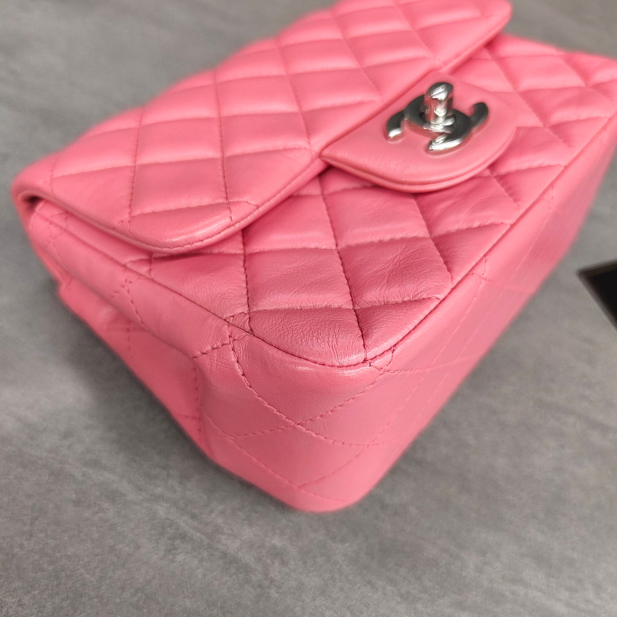 Chanel CF Square Mini Pink Silver Lambskin Chain Bag with Card