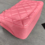 Chanel CF Square Mini Pink Silver Lambskin Chain Bag with Card