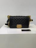 Chanel Le Boy Black Gold Caviar Leather 25 Series with Authenticity Card, in stock at a good price.