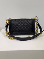 Chanel Le Boy Black Gold Caviar Leather 25 Series with Authenticity Card, in stock at a good price.