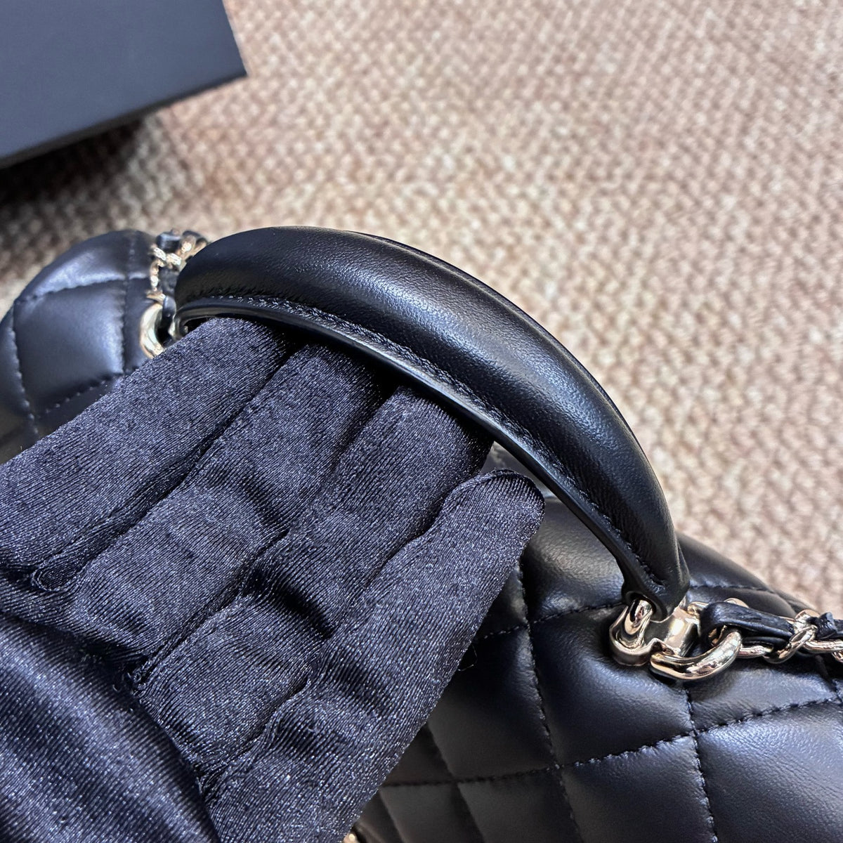 Chanel New 2024 Chip CF Handle Black Lambskin Double C Black Gold Handle Crossbody