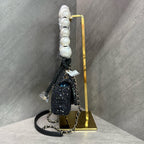 Chanel Pearl Chain Bag Black Sequins Woven Classic Double C Logo