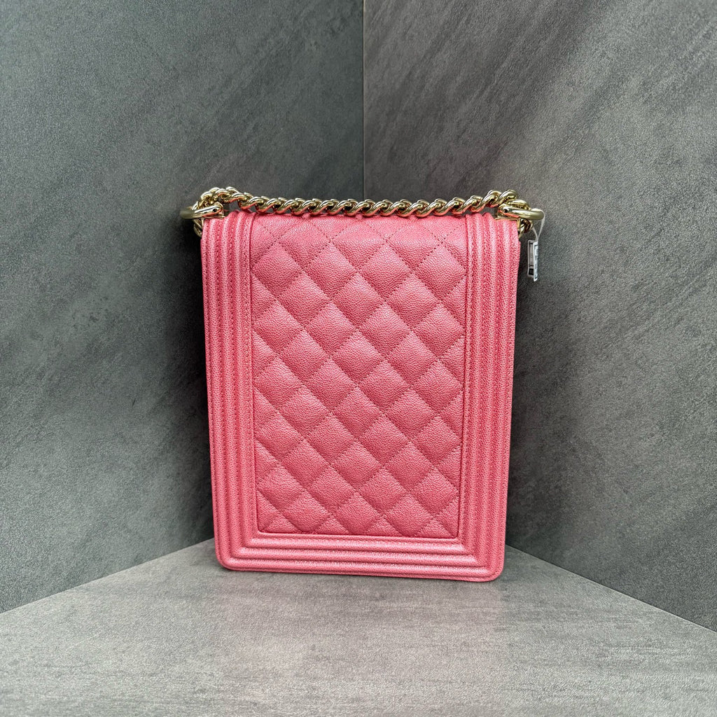 Chanel Vertical Leboy Pink Caviar Gold Hardware with Card
