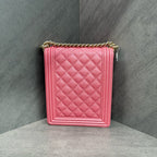 Chanel Vertical Leboy Pink Caviar Gold Hardware with Card
