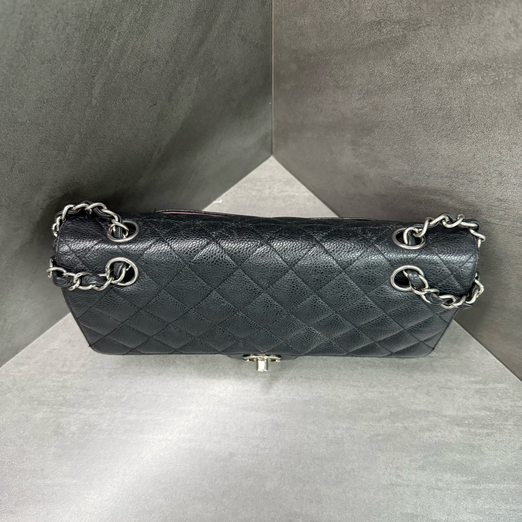 Chanel Classic Flap Caviar Leather Black Silver Hardware Chain Bag with Authenticity Card