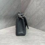 Chanel Classic Flap Caviar Leather Black Silver Hardware Chain Bag with Authenticity Card