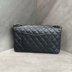 Chanel Classic Flap Caviar Leather Black Silver Hardware Chain Bag with Authenticity Card