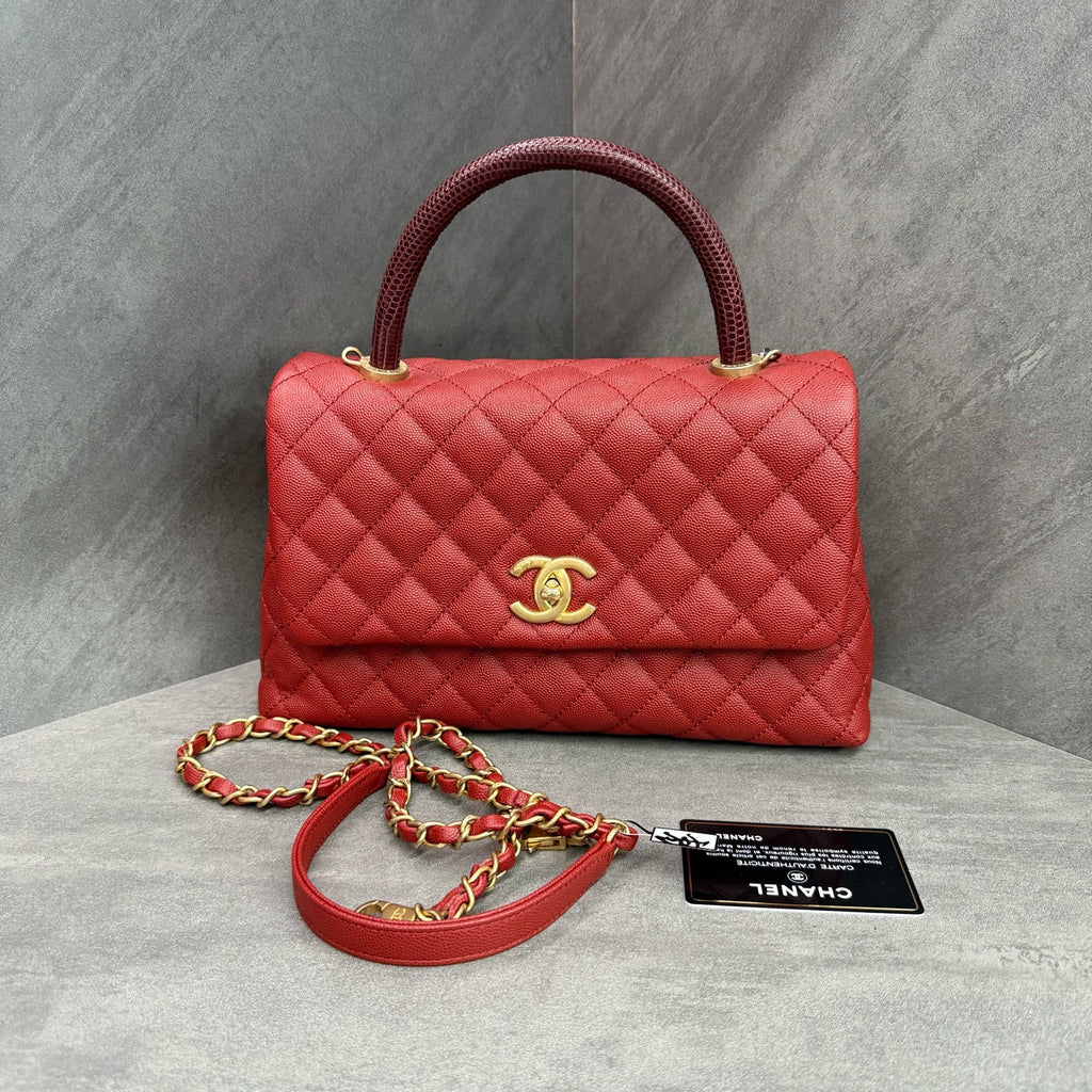 Chanel Coco Handle Red Caviar Calfskin Gold Hardware with Card