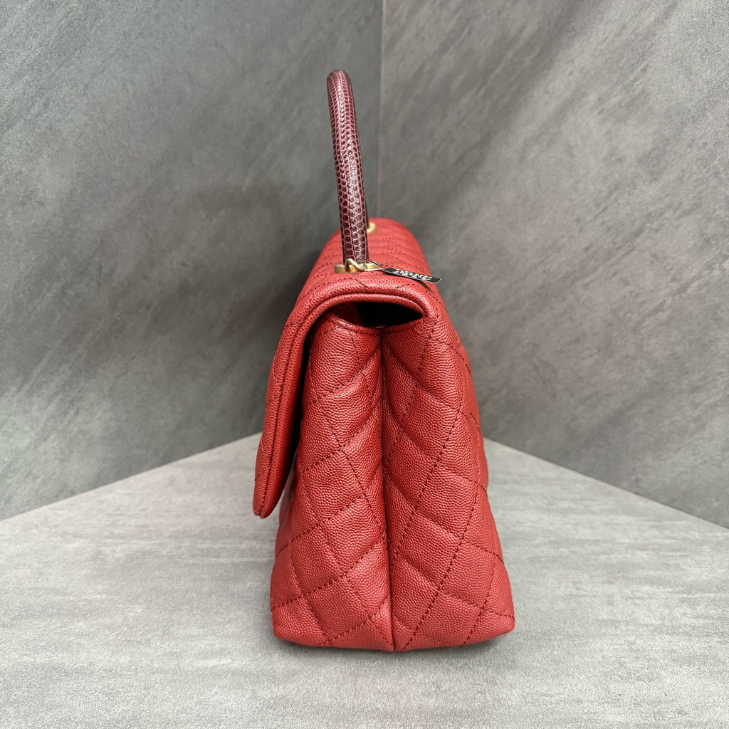 Chanel Coco Handle Red Caviar Calfskin Gold Hardware with Card