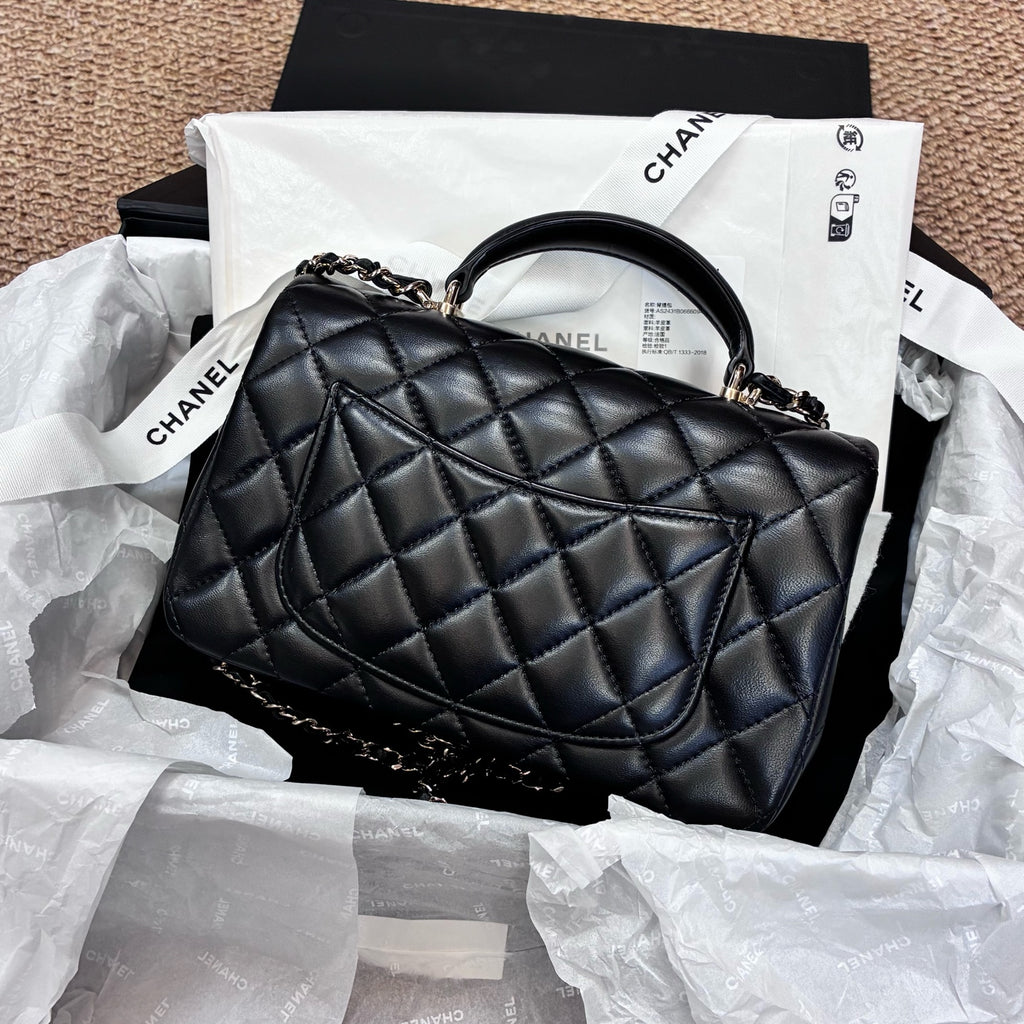 Chanel New 2024 Chip CF Handle Black Lambskin Double C Black Gold Handle Crossbody