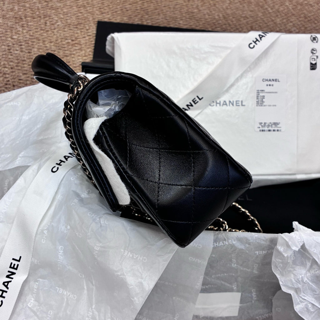Chanel New 2024 Chip CF Handle Black Lambskin Double C Black Gold Handle Crossbody