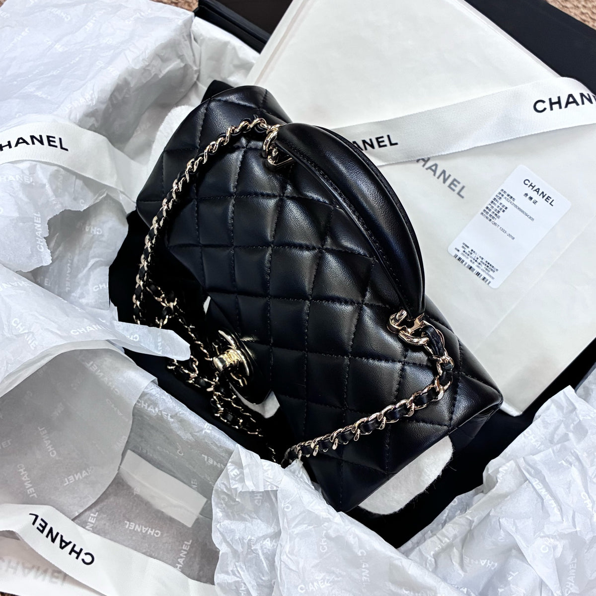 Chanel New 2024 Chip CF Handle Black Lambskin Double C Black Gold Handle Crossbody