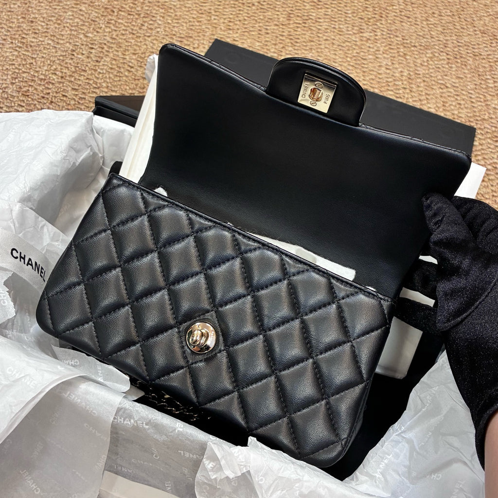 Chanel New 2024 Chip CF Handle Black Lambskin Double C Black Gold Handle Crossbody