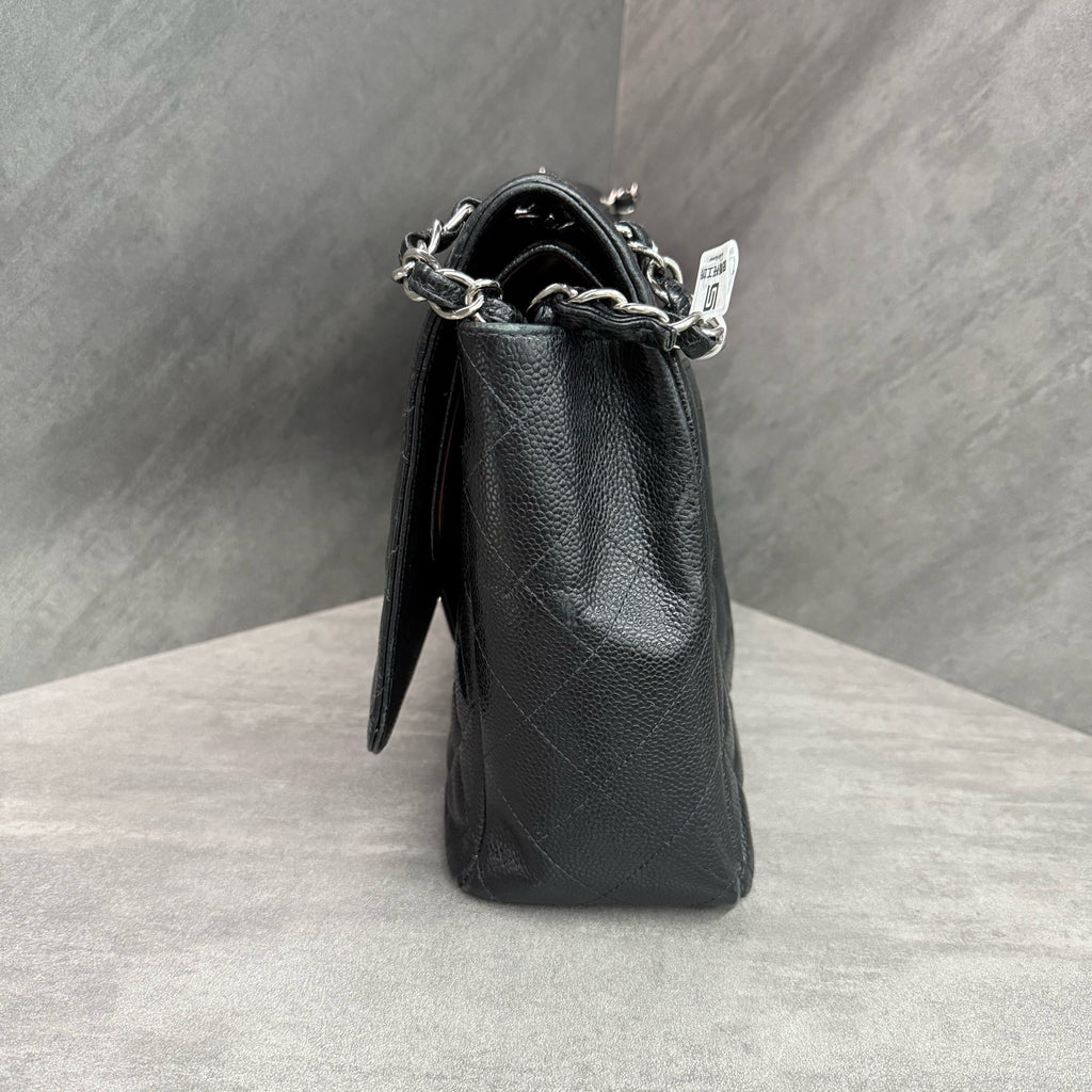 Chanel CF Maxi Black Silver Caviar Leather Chain Bag