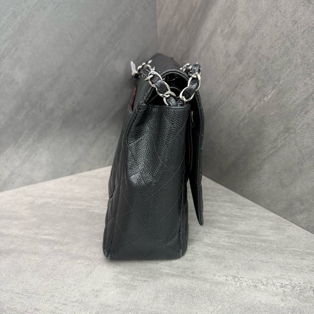 Chanel CF Maxi Black Silver Caviar Leather Chain Bag