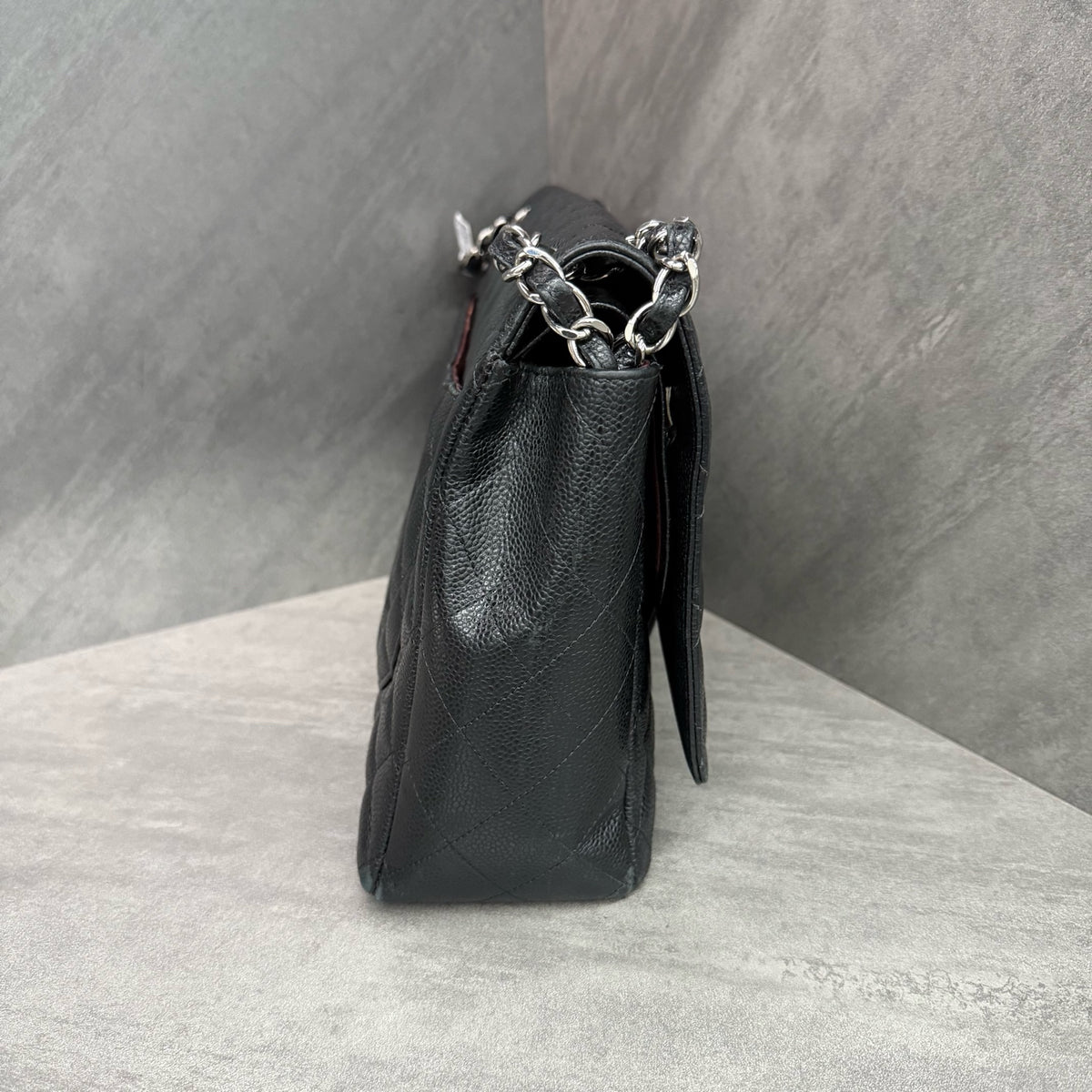 Chanel CF Maxi Black Silver Caviar Leather Chain Bag