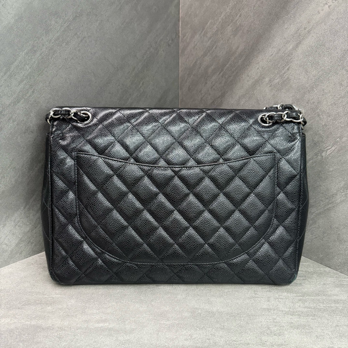 Chanel CF Maxi Black Silver Caviar Leather Chain Bag